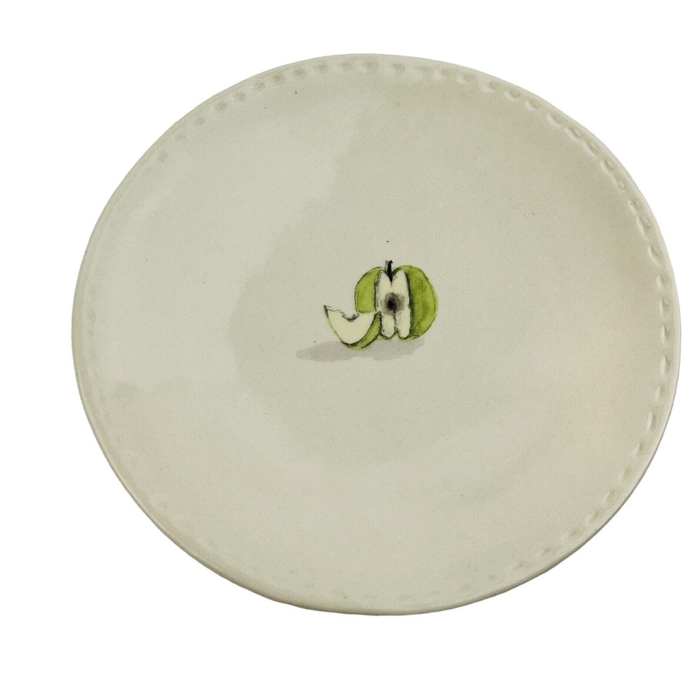 Rae Dunn Stitched Fruit Green Apple 6" Appetizer Plate MAGENTA Retired